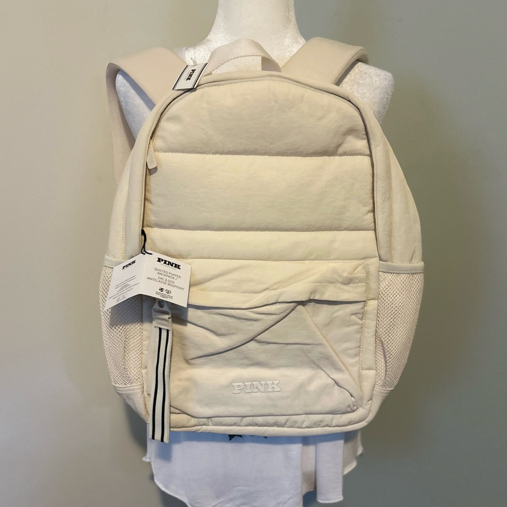 PINK Victoria’s Secret Quilted Puffer Backpack Color White Shell,One size - Picture 5 of 9